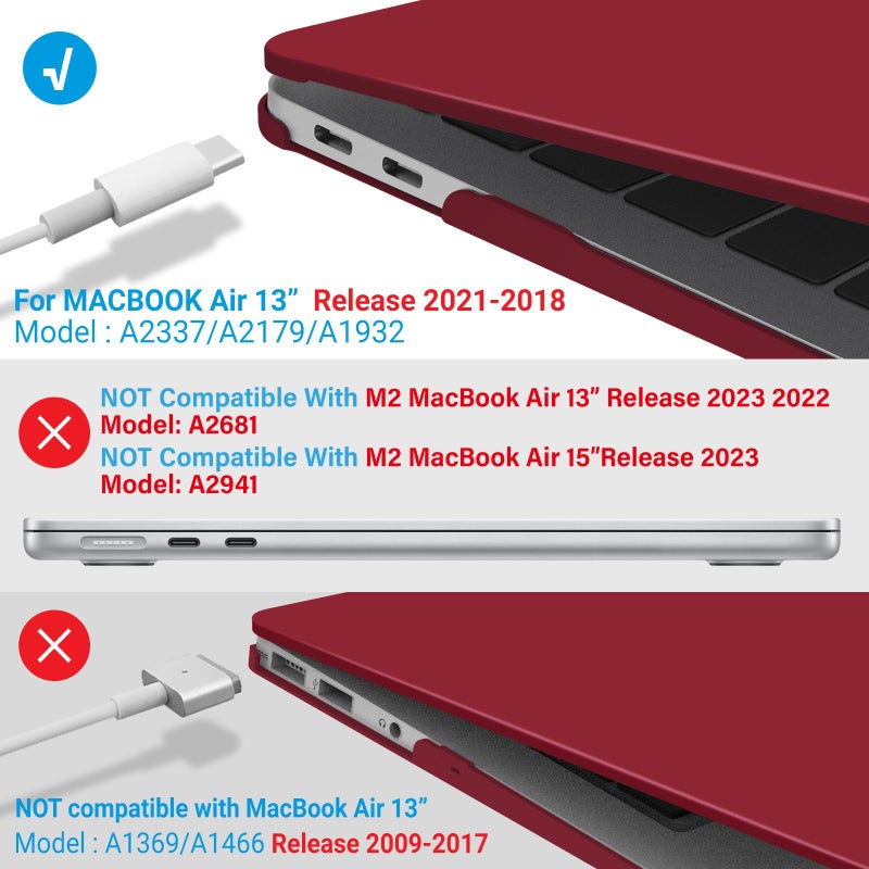 آي بينزر IBenzER متوافق مع حافظة MacBook Air 13 بوصة الجديدة 2022 2021 2020 M1 A2337 A2179 A1932 حافظة بلاستيكية صلبة مع غطاء لوحة مفاتيح لشاشة Mac Retina مع معرف اللمس، أحمر نبيذي MMA-T13WR+1B - Image 4